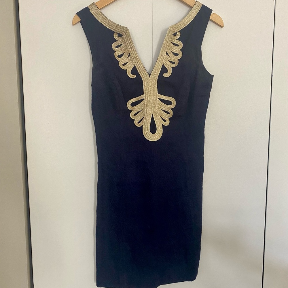 Lily Pulitzer Navy & Gold Shift Dress